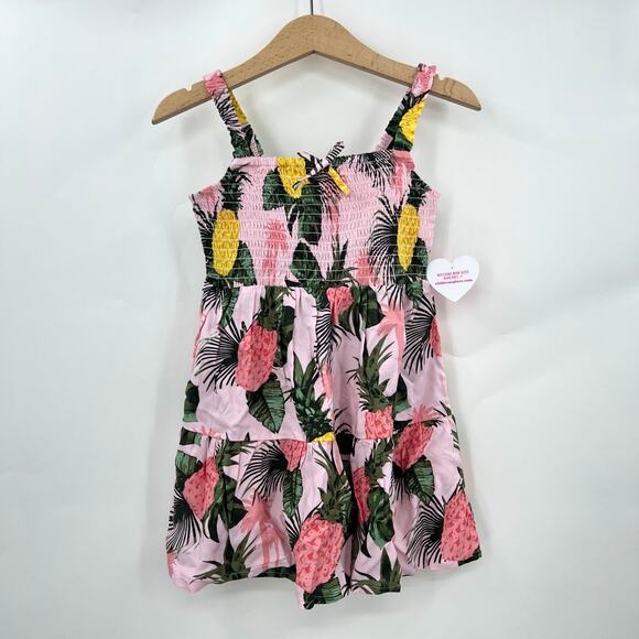 NWT The Children’s Place 2T Pink Aspen Gold Floral Dress Hawaiian Pineapple - Picture 1 of 8